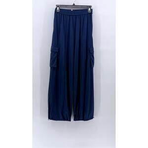 WOA Women's Blue Mesh Relaxed Wide-Leg Pull-On Cargo Pants SZ S